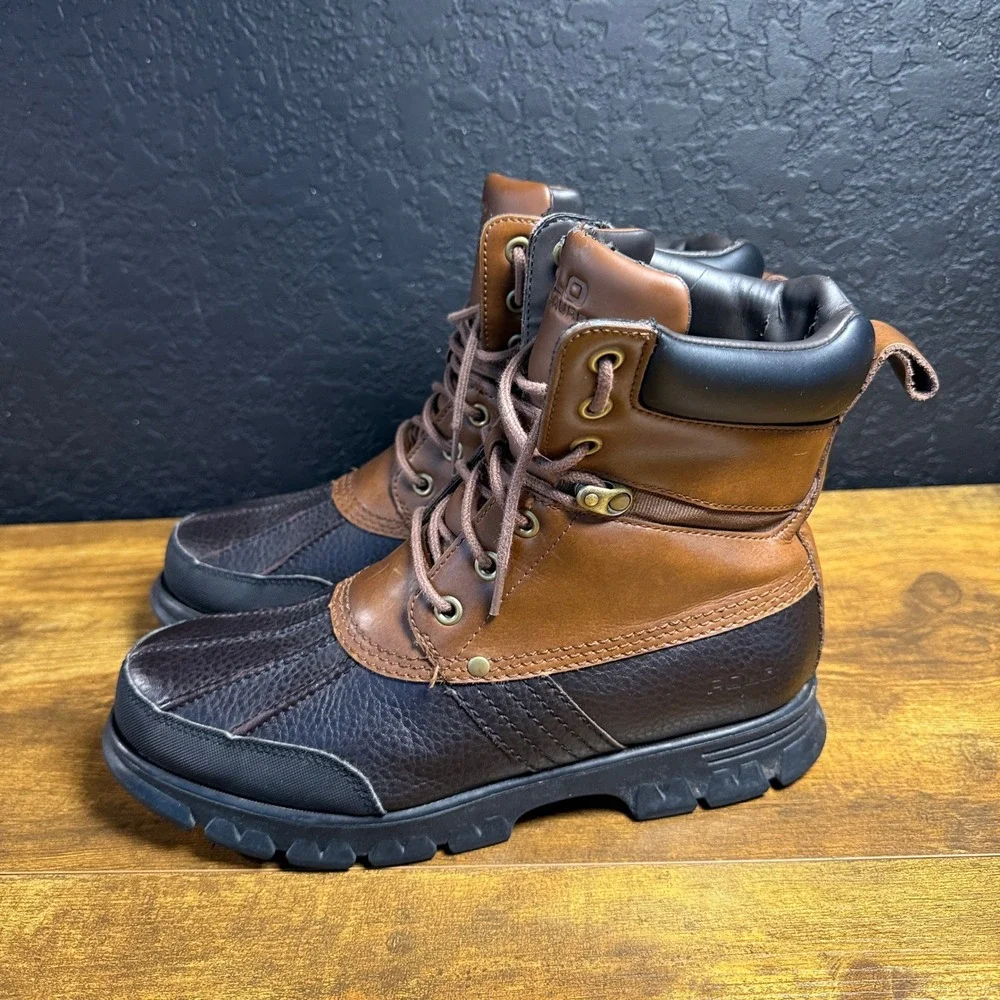 Polo Ralph Lauren Cain 0862 Brown Leather PU Duck Boots Mens 9.5D